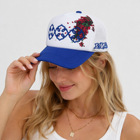 Gorra Trucker de Malla de 5 Paneles Personalizada con Estampado Floral Digital, Bordado 3D en Relieve, Visera de Dos Colores y Espuma, Estilo Y2K para Exteriores
