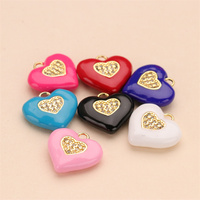 Pendentif Cœur Émaillé Coloré en Laiton Plaqué Or, Grand Charme Bijou pour Femme, Idéal Cadeau ou Fête