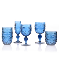 Lot de Verres à Pied en Verre Coloré Motif Feuille Violette, Style Vintage, pour Vin et Eau, Idéal Mariage et Décoration Maison