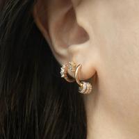 Boucles d'oreilles créoles épaisses et élégantes en argent sterling 925 hypoallergénique, plaqué or 18 carats avec diamants ronds, idéales pour femme (cadeau)