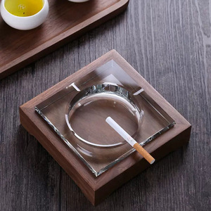 Wooden Crystal Ashtray, Chinese Style, Living Room, Home Office <b>Desk</b>, Creative Light Luxury Ashtray - Product Image 1