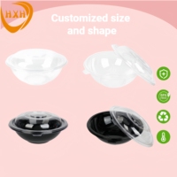 Wegwerp 64oz 80oz PET PLA Recycle PCR Zwarte Ronde Saladeschaal met Doorzichtig Deksel Plastic Afhaalschaal voor Soep Lunchbox