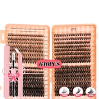 DQL Extensions de cils en cheveux synthétiques à 14 rangs, faites à la main, thermocollées, pour pose en grappe, avec pointes de scellement, naturelles et douces, pour plateaux pré-faits DIY