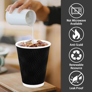 Vasos Desechables de Papel Corrugado con Impresión Personalizada, Vasos para Llevar con Pared Ondulada de 8oz, 12oz, 16oz, Vasos para Café Espresso y Té con Tapas para Hoteles - Product Image 3