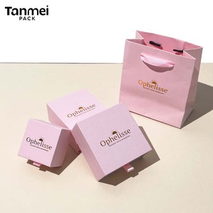 Ensemble d'emballage de luxe rose pour bijoux avec logo personnalisé, comprenant boîte cadeau en papier, tiroir coulissant, <span class=keywords><strong>sac</strong></span> de shopping et petite pochette, vente en gros, MOQ - Product Image 3