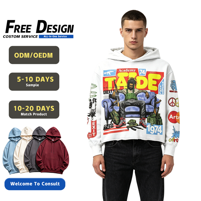 TaiDe Bespoke 450GSM Fleece Cropped Boxy Hoodie All Over Graphic Print Academy Clothing Factory Streetwear Men