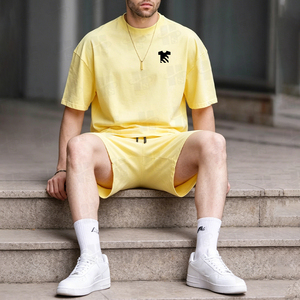 Ensemble de survêtement de sport pour homme, été, 180 g/m², 100 % coton, anti-transpiration, impression personnalisée, coupe ample, t-shirts et shorts - Product Image 4