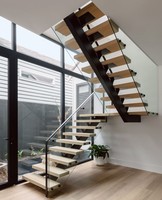 Luxus-Edelstahl-Glas geländer für gerade Treppen Moderner Wirbelsäulen stringer mit LED-Licht für die Wohnungs treppe