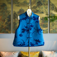 Gilet personnalisé pour femme, nouveau style chinois, bleu, col montant, simple boutonnage, en velours de soie Zhang, modèle 5435