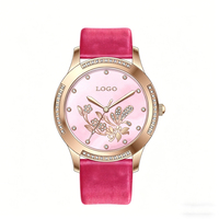 Jam Tangan Wanita Dial Bunga 36mm Casing Baja Tahan Karat Tali Kulit Asli Analog Quartz Tahan Air