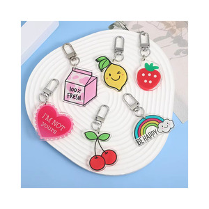 Plastic Key Chains Custom Korean Style Cartoon Cherry Keyrings Fruit Fashion Strawberry Acrylic Keychain Kawaii