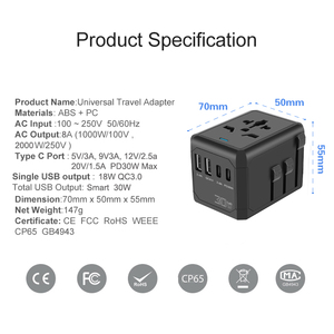 Produits tendance sur <span class=keywords><strong>Amazon</strong></span> Adaptateurs d'alimentation internationaux 4 USB C PD30W Prises de charge rapide Prises <span class=keywords><strong>Adaptateur</strong></span> de voyage universel - Product Image 2