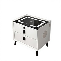 Table de chevet moderne intelligente de luxe de haute qualité avec chargeur sans fil, serrure à empreintes digitales, 2 tiroirs, bois, verre trempé, meubles de chambre à coucher