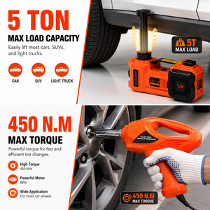 Kit de Gato Hidráulico Eléctrico de 5 Toneladas 12VDC, Herramienta Automática de Elevación de Piso con Llave de Impacto y Bomba Infladora para Cambio de Neumáticos de SUV - Product Image 2