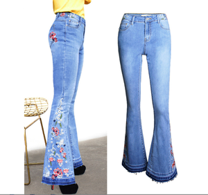 Taille UE Jeans en denim de haute qualité à broderie de <span class=keywords><strong>fleurs</strong></span> pour femmes - Product Image 1
