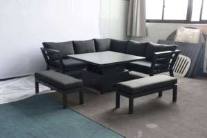 Una cao cấp ngoài trời Vườn sofa <span class=keywords><strong>Set</strong></span> Deluxe tếch đồ nội thất kính nâng bảng cho sân sau ban công - Product Image 3