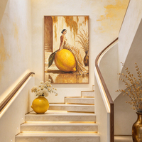 Art mural texturé peint à la main, portrait féminin abstrait fleuri, toile verticale, déco vintage chambre