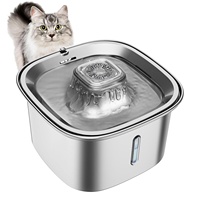Fontaine à eau carrée solide en acier inoxydable pour chiens et chats de grande taille, distributeur d'eau automatique 3L avec indicateur de niveau, bol intérieur