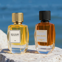 Flacon de parfum en verre de luxe de 50 ml avec étiquette adhésive, pompe dorée, flacon de parfum vide, fabricant de flacons de parfum avec bouchon en aluminium