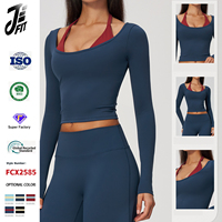 Nouveau style haut de yoga effet deux pièces en Spandex/Nylon, col licou, ajusté, cintrant la taille, séchage rapide, respirant