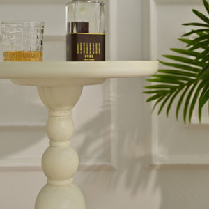 INNOVA European Style Decorative Eco-friendly Living Room Coffee <b>Table</b> White Round <b>Wood</b> <b>Side</b> <b>Table</b> with One Leg - Product Image 5