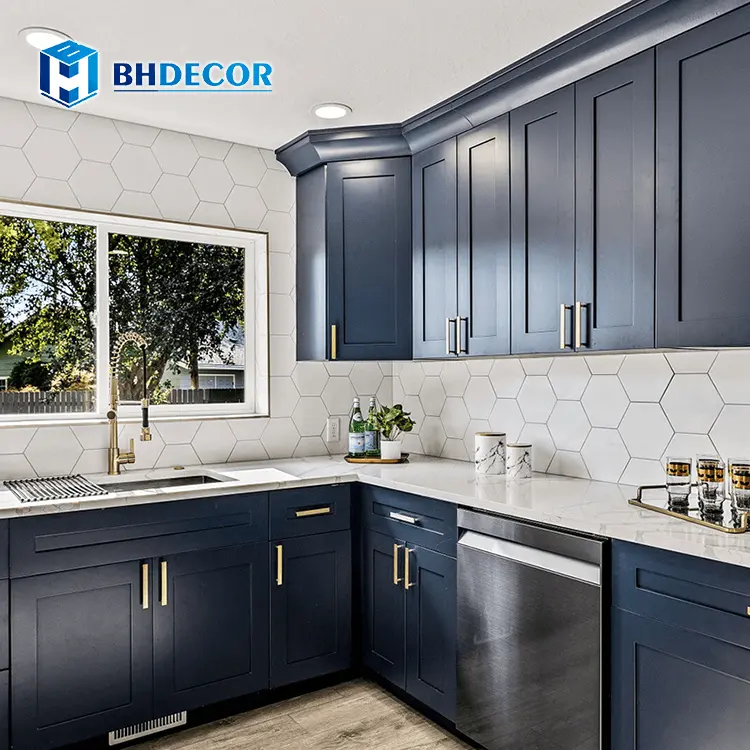 Armadio da cucina personalizzato blu fattoria Shaker mobili da cucina