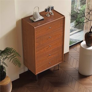 Cassettiera in Stile Vintage, Mobile a Cinque Cassetti in Legno Massello, Armadio da Parete per Soggiorno in Legno Massello - Product Image 6