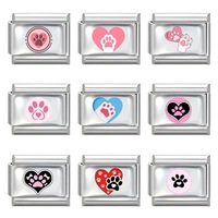 Bracelet tendance en acier inoxydable style italien avec motif cœur et empreinte de patte d'animal, bijoux créatifs DIY en gros du Guangdong