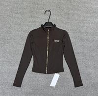 Veste de sport respirante pour femmes adultes, coupe ajustée, col montant, fermeture éclair dorée, trous pour les pouces, manches longues, spandex/polyester, pour l'extérieur