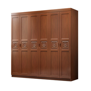Armario de Madera Maciza de Seis Puertas, Gran Capacidad, Armario de Almacenamiento para Dormitorio, Diseño de Puerta con Bisagras, Estilo Chino - Product Image 3