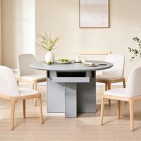 Table de salle à manger ronde en promotion pour 4-6 personnes, style mid-century, bord épaissi et base sur pied robuste, table de cuisine moderne