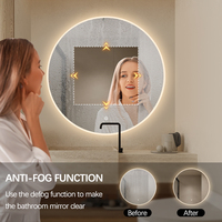Espejo de Baño LED Redondo con Certificación CE, Espejo de Vanidad Montado en la Pared con Función Antivaho, Regulable y con Control Táctil