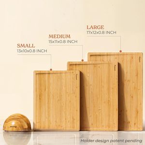 Juego de tablas de cortar de bambú Smirly de 3 piezas, no tóxicas, con soporte para uso en la cocina - Product Image 2