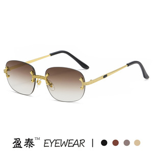 Eyewear Metal Frameless <b>Sunglasses</b> UV400 Unisex Fashion Hip Hop Style Gold Mirror Lenses - Product Image 5
