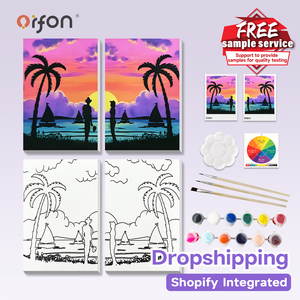 <span class=keywords><strong>Kit</strong></span> de <span class=keywords><strong>Peinture</strong></span> à l'<span class=keywords><strong>Huile</strong></span> DIY en Gros d'Usine Orfon - Art Mural Personnalisé sur Toile Paysage Coucher de Soleil Palmiers avec Faible MOQ et Expédition Rapide - Product Image 1