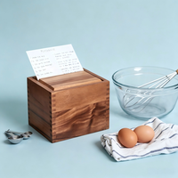 Boîte à recettes en bois d'acacia avec séparateurs, 2 compartiments, ensemble de boîtes porte-cartes en bois