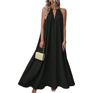 Vestido Maxi de Verano para Mujer, Estilo Halter, Corte A, Fluido, para Vacaciones en la Playa, Cintura Holgada, Tejido Transpirable, Ideal para Resort o Crucero - Product Image 1