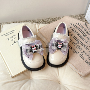 รองเท้าหนังสไตล์โลลิต้าแบบอังกฤษสำหรับเด็กผู้หญิง ปี 2025 รุ่นใหม่ ลายการ์ตูนโบว์เดี่ยว ติดตีนตุ๊กแก สีเบจ/ดำ สำหรับใส่ไปโรงเรียนช่วงฤดูใบไม้ผลิ - Product Image 3