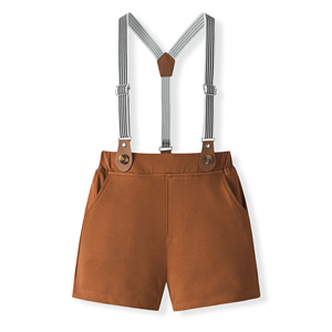 Catpapa En gros Ensemble 3 pièces pour bébé garçon, style gentleman, comprenant une barboteuse à imprimé croisé, une nœud papillon et un short à bretelles rayé, pour mariage et cérémonie - Product Image 5
