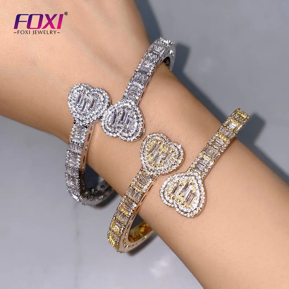 2022 new jewelry gold silver designer cubic zirconia cz heart bracelet bangle