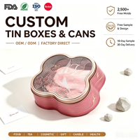 Boîte en étain de luxe, boîte-cadeau fantaisie, conteneur en étain pour cosmétiques, boîte en étain en forme florale avec couvercle transparent