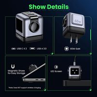 UGREEN Robot GaN pengisi daya 65W, pengisi daya ponsel PPS, adaptor pengisian daya Cepat Potable, adaptor pengisi daya dinding untuk iPad MacBook