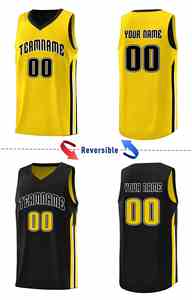 Maillots de basket-ball personnalisés pour hommes, noir et jaune, double face - Product Image 3