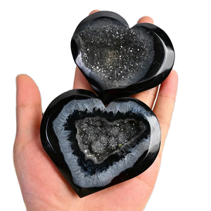 Precio al por mayor: <span class=keywords><strong>Piedras</strong></span> curativas de moda pulidas de cristal, tamaño libre, forma de corazón de ágata drusa negra para el poder. - Product Image 1
