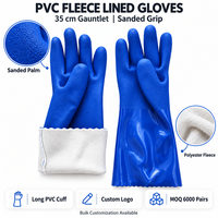 Gants de travail en PVC doublés polaire polyester, avec grip sablé, manchette longue de 35 cm, pour la manutention et le nettoyage industriels, logo personnalisé, vente en gros