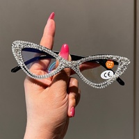 0150 Kacamata Fashion Anti-blue Light Model Cat Eye Kecil Wanita Bingkai Kacamata Berlian 2026