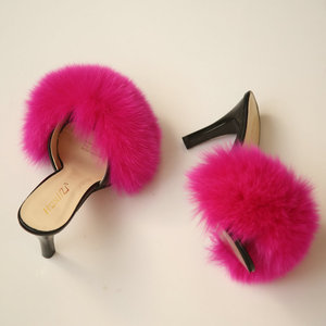 All'ingrosso donne nere soffici grandi <span class=keywords><strong>tacchi</strong></span> in vera pelliccia di volpe per le donne - Product Image 3