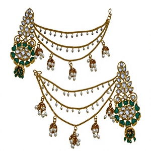 Boucles d'oreilles de haute qualité, aspect pierres précieuses, finition dorée, style traditionnel, pour fêtes, mariages, collection femme. - Product Image 2