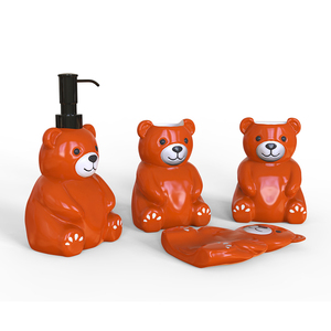 Accessori personalizzati per il bagno dell'hotel grazioso orsacchiotto <span class=keywords><strong>arancione</strong></span> ceramico animale schiuma di sapone liquido dispenser piatto da 4 pezzi - Product Image 4
