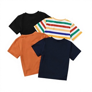 เสื้อยืดแขนสั้นเด็กผู้ชาย 4 ชิ้น คอกลม ลายทาง สีพื้น เสื้อถักลำลองสำหรับใส่ในฤดูใบไม้ผลิและฤดูร้อน - Product Image 3